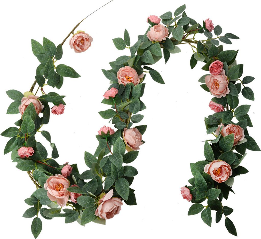 Clayre & Eef Kunstblume Girlande 150 cm Rosa Grün Produktbild 