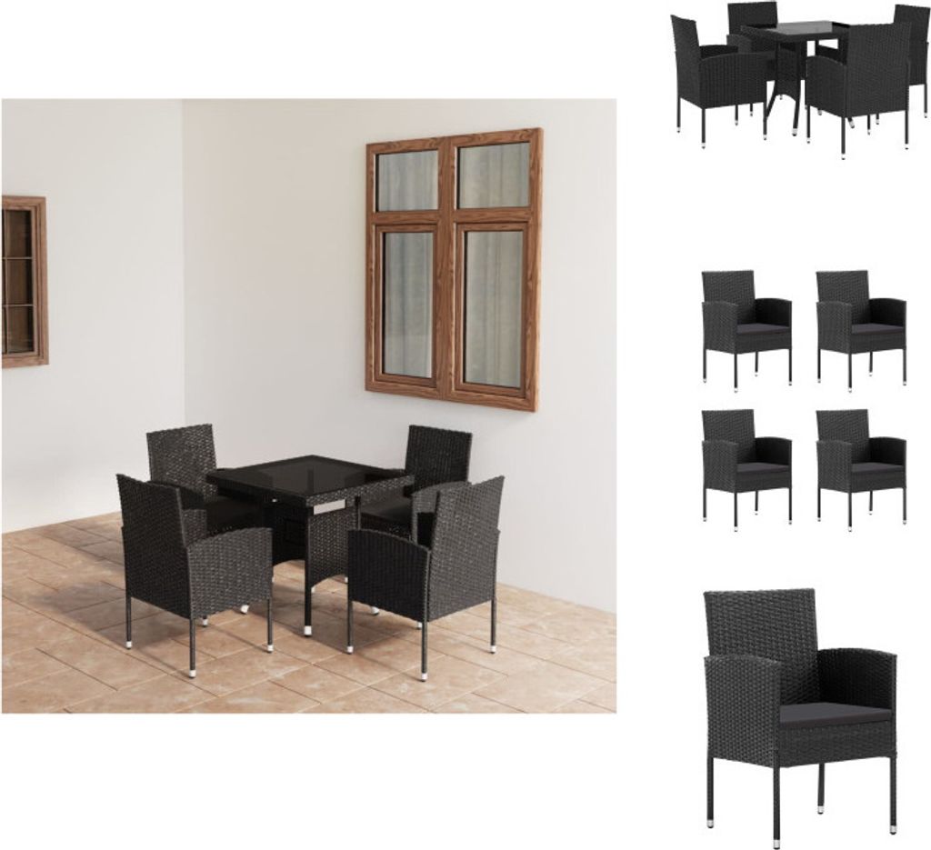 vidaXL 5-tlg. Garten-Essgruppe Poly Rattan Schwarz - Gartenmöbel-Sets