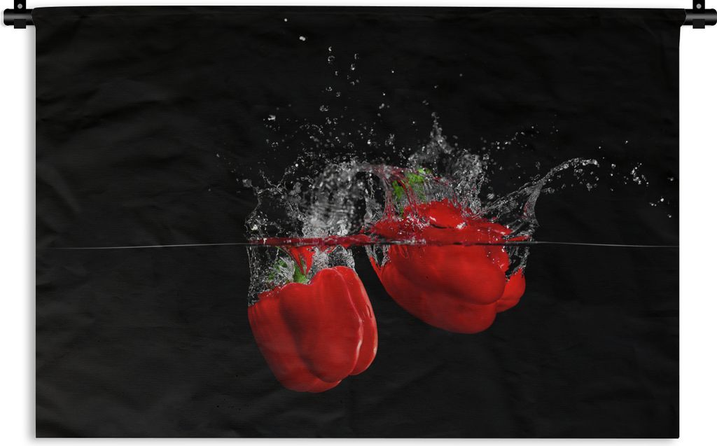 MuchoWow Wandteppich Wandbehang Paprika - Gemüse - Stilleben - Wasser - Rot 150x100 cm Tapisserie Dekoration Wandtuch - Waschbar - Tapisserien -...