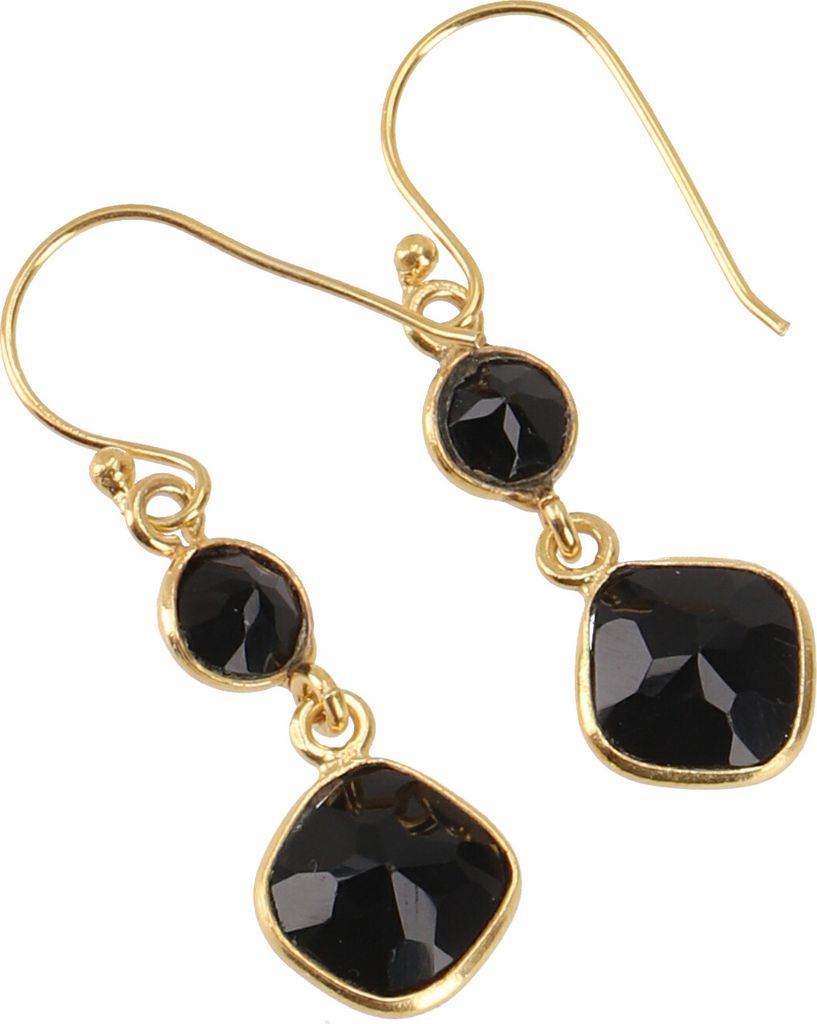 Vergoldete Boho Ohrringe aus Sterlingsilber, Edle Ohrringe - Onyx, Schwarz, 2,5*1,3*0,6 cm, Silberohrringe
