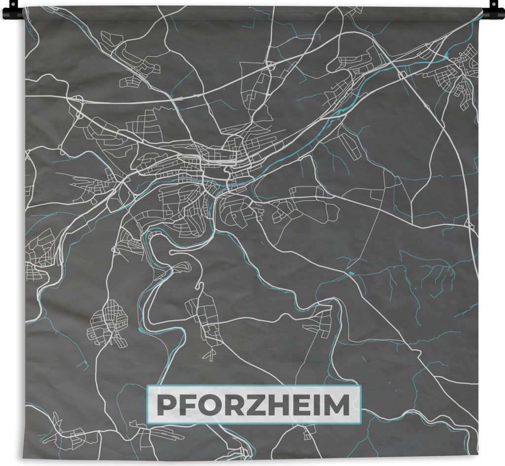 MuchoWow Wandteppich Wandbehang Deutschland - Blau - Pforzheim - Stadtplan - Karte 60x60 cm Tapisserie Dekoration Wandtuch - Dekorationen - Wand ...