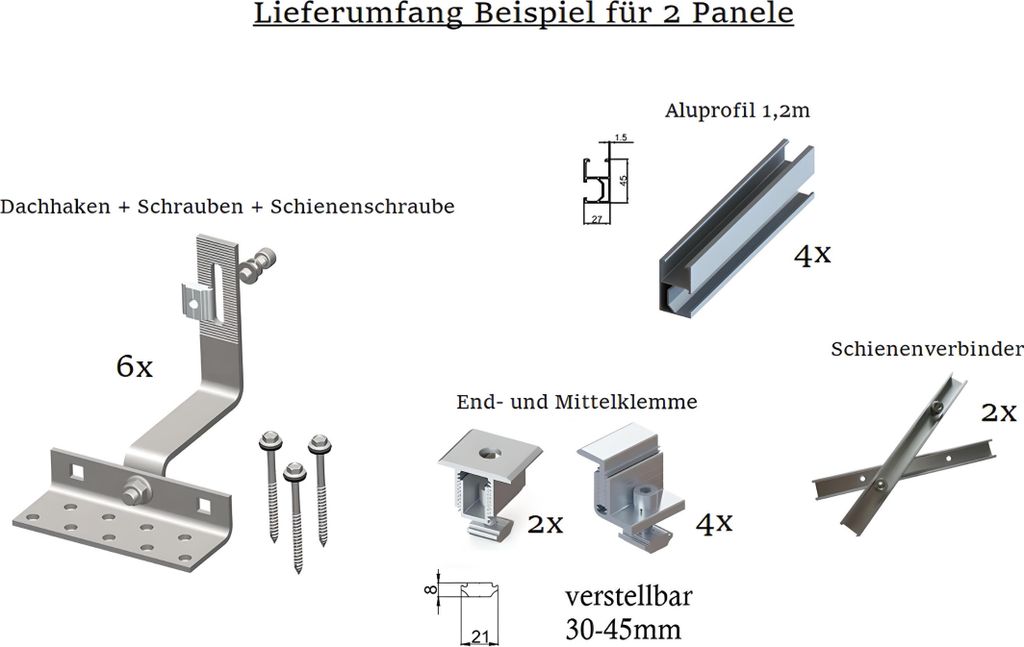 Ziegeldach Balkonkraftwerk Halterung für 2 Panele PV Modul Produktbild 2