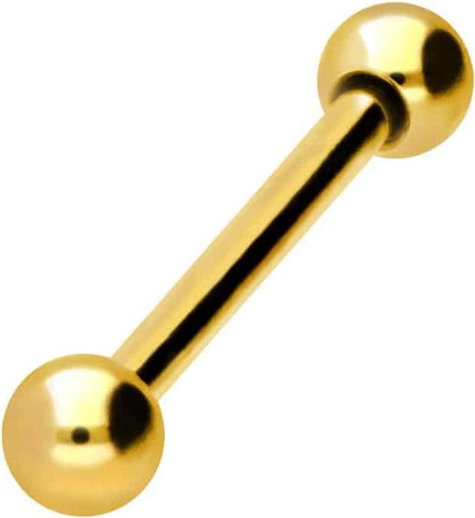 Zungenpiercing, Intim-Piercing Titan Barbell Gold Stablänge: 11mm + Stabstärke: 1,2mm + Kugelgröße: 3mm