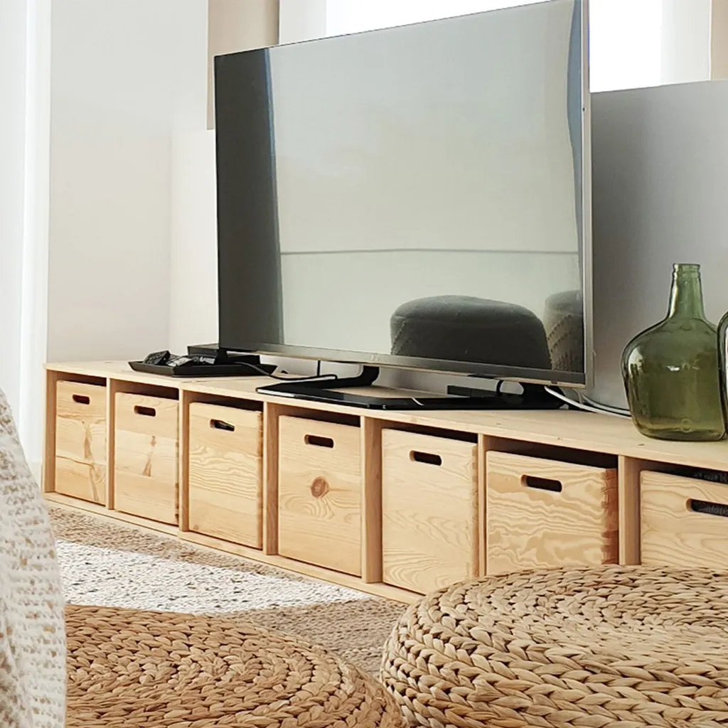 Table de chevet cube en pin 30x30 cm - Meuble d'appoint modulable nature - 6