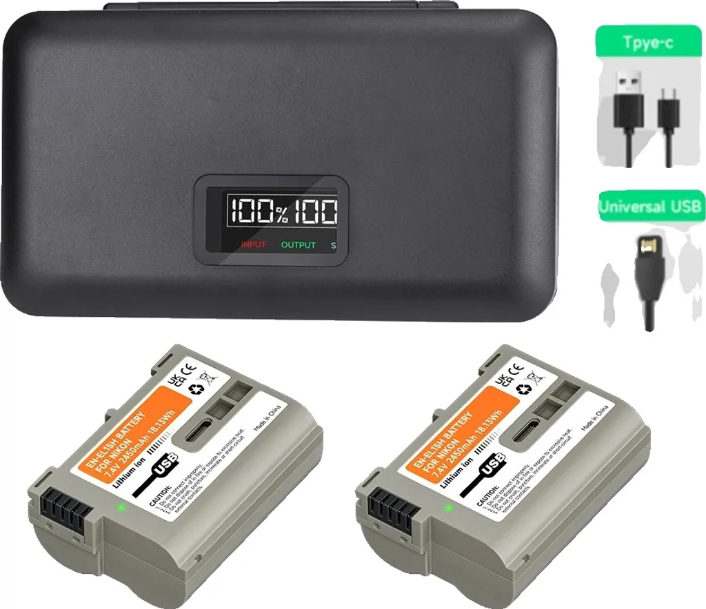 Set Batteria EN-EL15 Nikon: 2x Celle Ricaricabili e Carica USB Travel