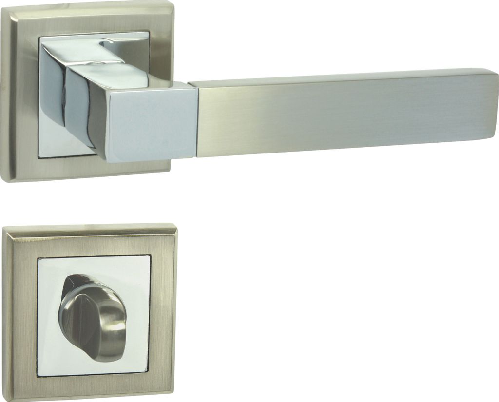 DOMINO Türgriff Drückergarnitur WC - Badezimmer Set | mit quadratischen Rosetten | für Badezimmertüren | Set WC - Rosetten-Garnitur | Türbesch...