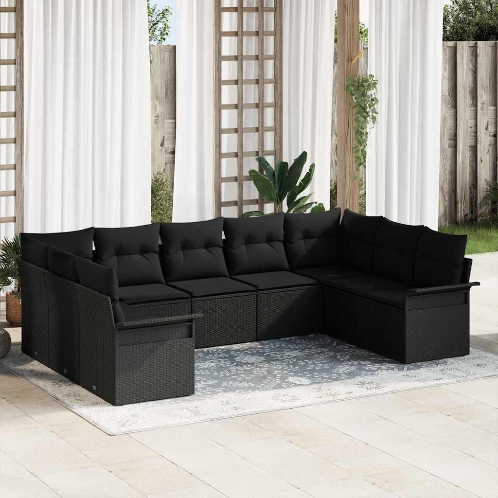 Maison Exclusive - Gartensofa-set mit Speicher 9 pcs Schwarz Poly-Rattan