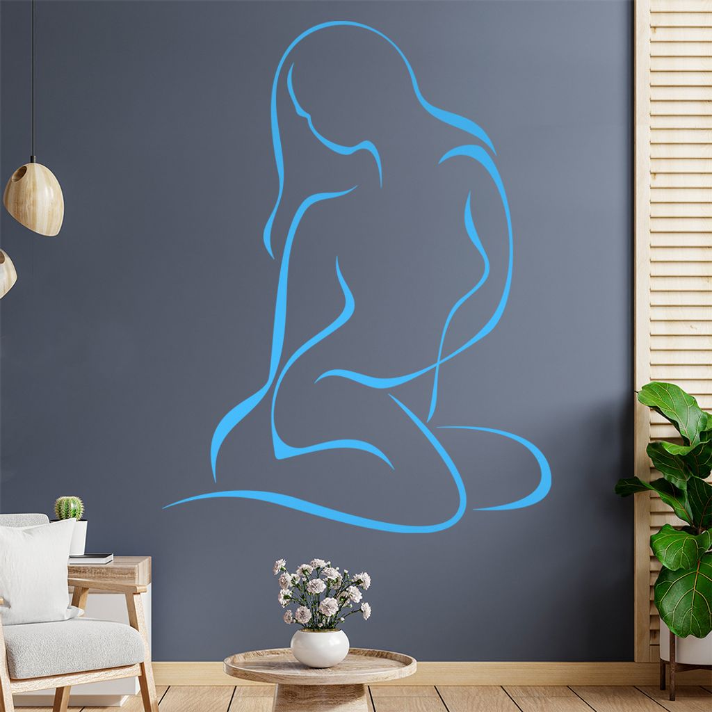 Frau sitzend, Linien Wandtattoo in 6 Größen - Wandaufkleber Wall Sticker - Dekoration, Küche, Wohnzimmer, Schlafzimmer, Badezimmer