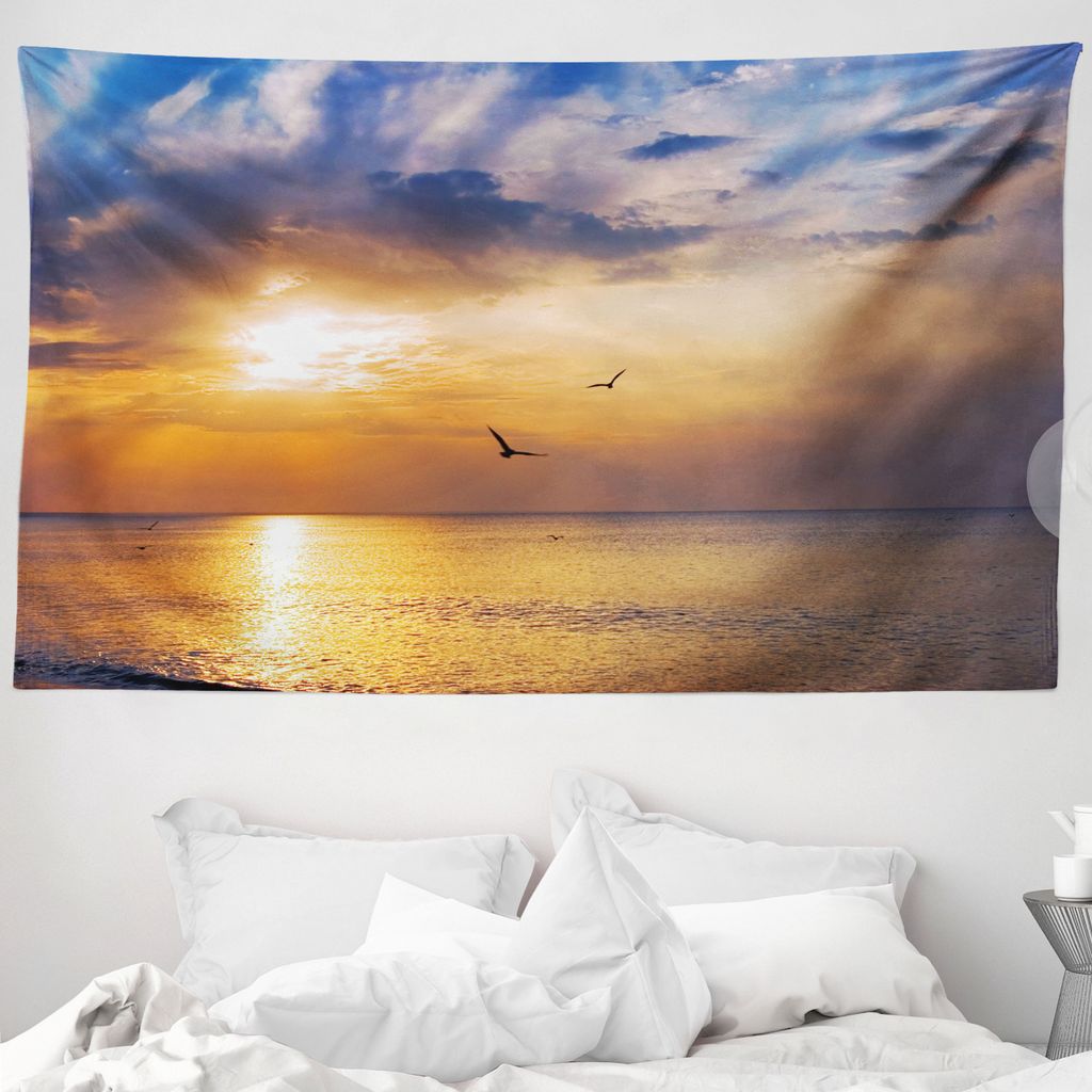 ABAKUHAUS Natur Wandteppich, Am frühen Morgen Sonnenaufgang aus Weiches Mikrofaser Stoff Waschbar ohne Verblassen Digitaldruck, 230 x 140 cm, Blau...