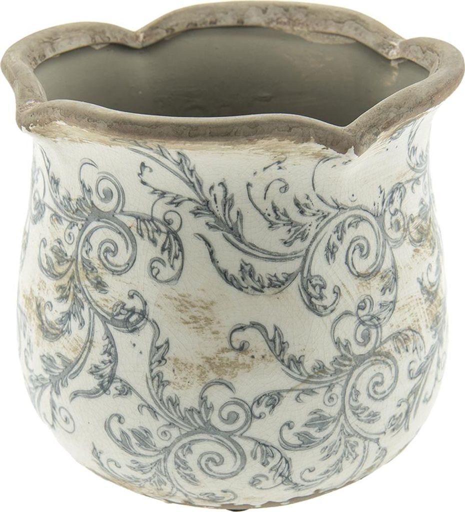Clayre & Eef Pot de fleurs Ø 15x14 cm Beige Gris Céramique Image du produit 