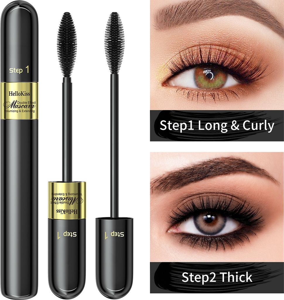 Wasserfeste Mascara mit Doppeleffekt, 9 g, für atemberaubende, voluminöse Wimpern. Betonen Sie Ihre Augenkontur und steigern Sie Ihr Selbstbewuss...