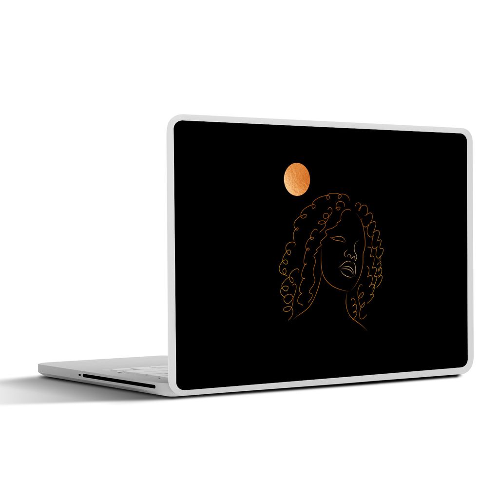 MuchoWow Laptop Aufkleber Sticker Cover Frau - Mond - Strichzeichnung - Schwarz und Gold 36.5x27.5 cm - Laptop-Sticker