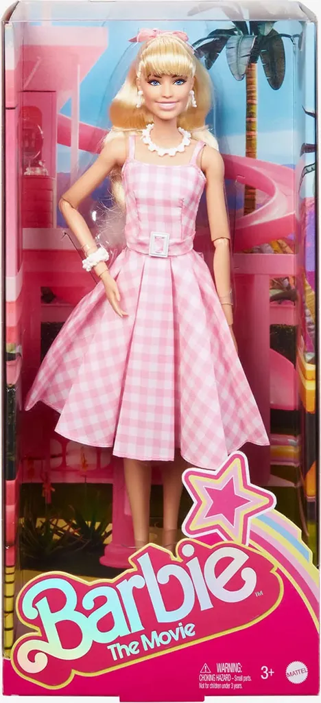 Barbie Le Film HPJ96 Poupée Articulée - Robe Vichy Rose et Bijoux Fleurs