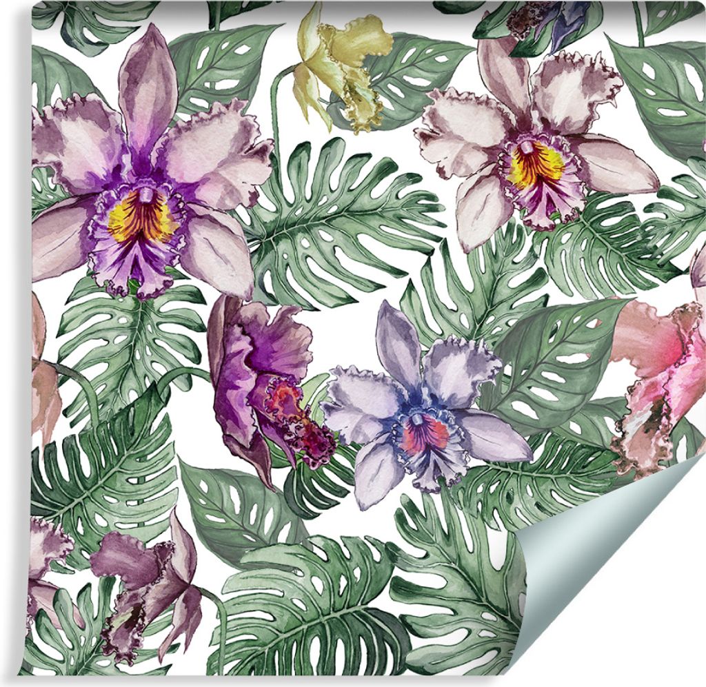 10m VLIES TAPETE Rolle Bunte Orchideen Monstera Blätter NATUR XXL