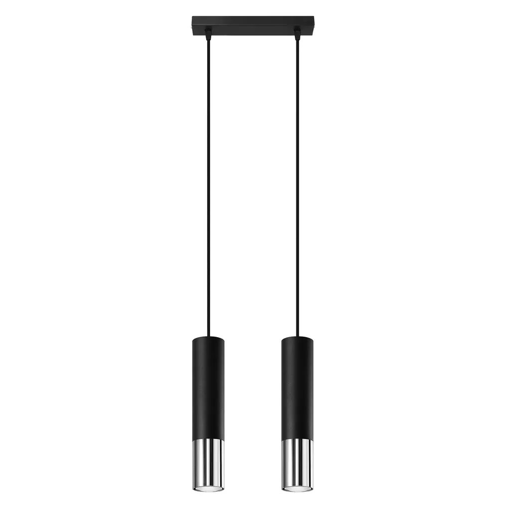 Lampadario Sospeso 2 Luci LOOPEZ 2 Sollux Acciaio Nero e Cromo