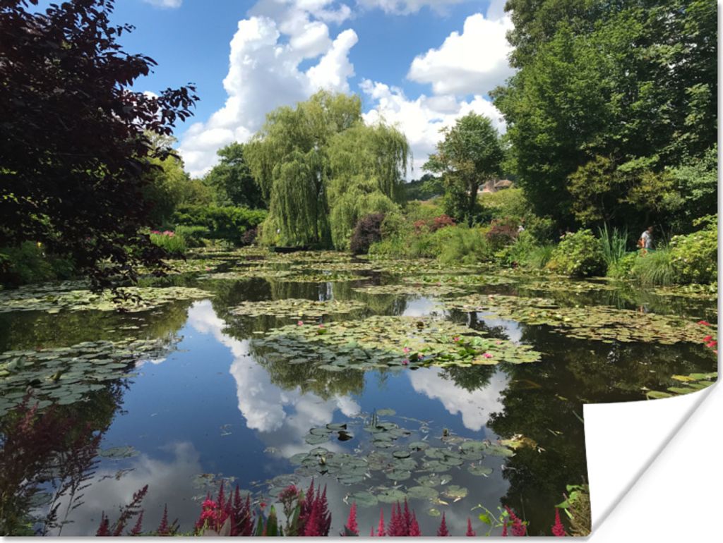 MuchoWow Poster Wasser mit Spiegelung des Himmels im Wasser im Garten von Monet in Frankreich 160x120 cm - Foto Plakat