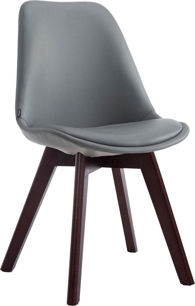 Esszimmerstuhl – gepolsterter Besucherstuhl – bequemes Kunstleder und stabil. Buch im Buch aus dem Buch | Farbe: Grau | Grundfarbe: Walnuss