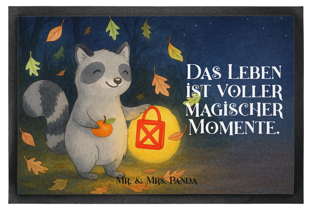 Mr. & Mrs. Panda fußmatte Waschbär Laterne Design 60 x 90 cm - Weiß - Geschenk, Trick Or Treat, Herbst, Schuhabstreifer, abstreifer, Schmutzfang...