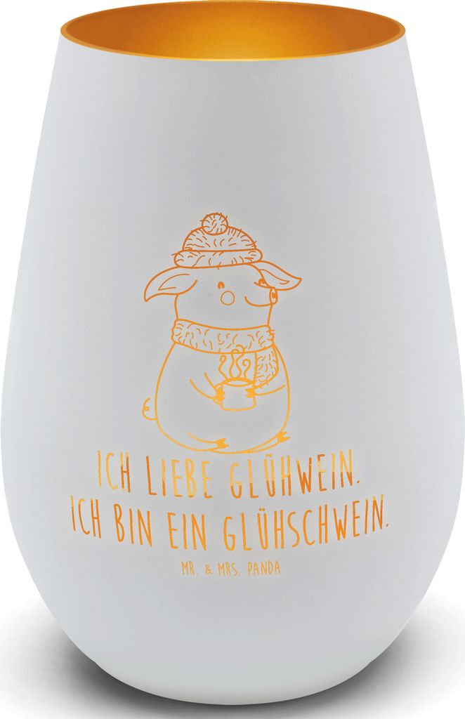 Mr. & Mrs. Panda Kerzenhalter Schwein Glühwein - Weiß - Geschenk, Windlicht Glas, Balkon, Teelichthalter, Weihnachtsmarkt, Punsch, Glühschwein, ...