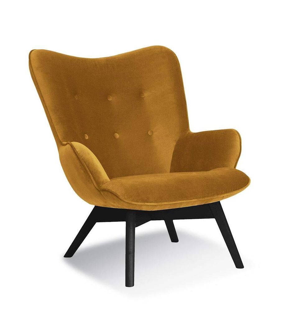 Sessel Connie Polstersessel Relaxsessel Füße aus Holz in der Farbe Schwarz (Honiggelb)