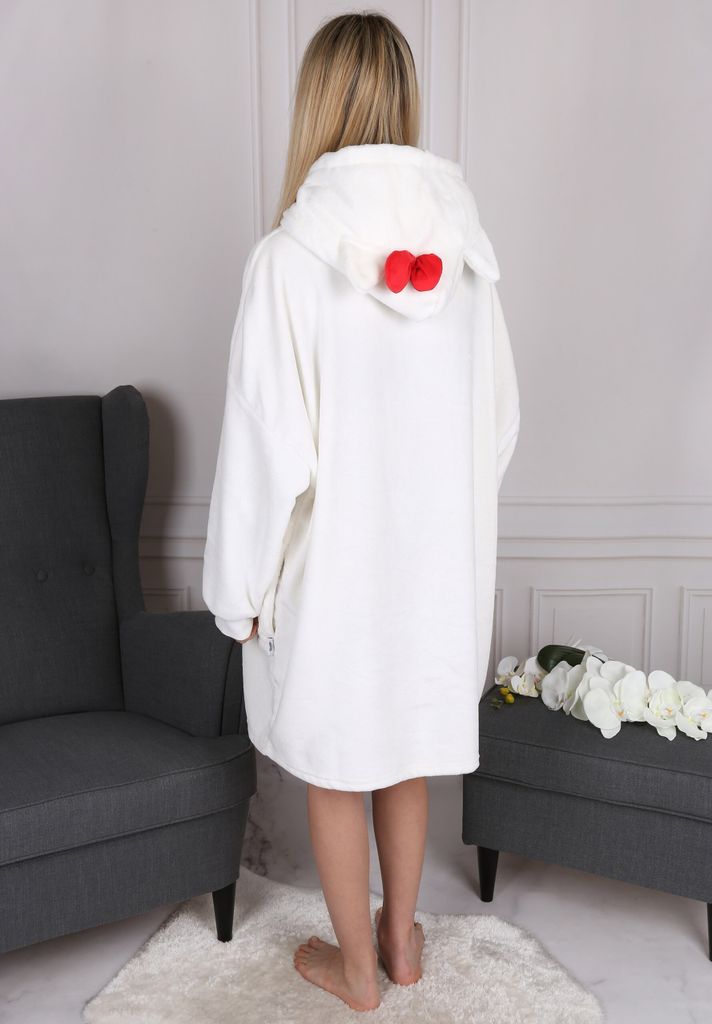 Hello Kitty Damen Bademantel Weiß - Warmer Morgenmantel Mit Taschen & Gürtel