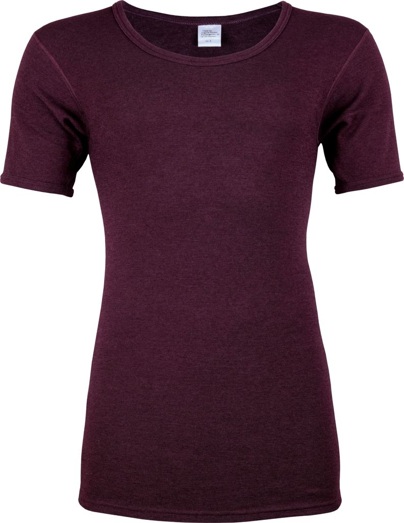 wobera NATUR Herren-Unterhemd mit halbem Arm oder T-Shirt (Material: 70% Schurwolle kbT und 30% Seide) (M/6, brombeer)