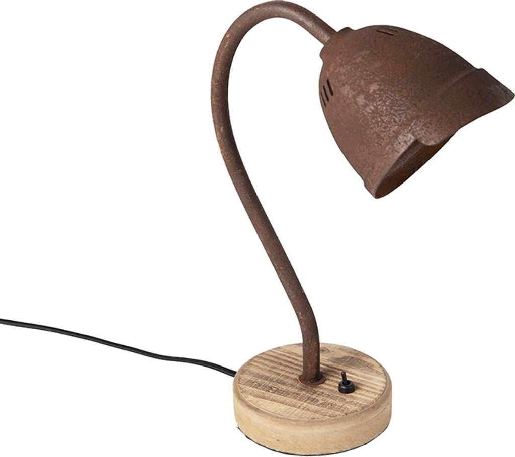 QAZQA - Landhaus I Vintage Rustikale Tischleuchte I Tischlampe I Lampe I Leuchte Rostbraun mit Holzfuß - Rax I Wohnzimmer I Schlafzimmer - Stahl R...