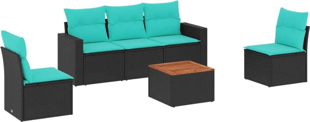 vidaXL 6-tlg. Garten-Sofagarnitur mit Kissen Schwarz Poly Rattan