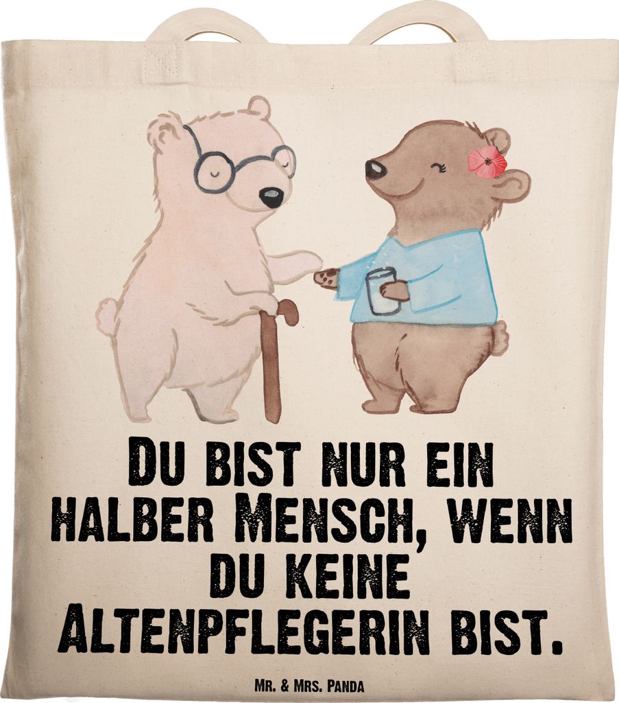 Mr. & Mrs. Panda Beutel Altenpflegerin Herz - Transparent - Geschenk, Pflegerin, Tragetasche, Tasche, Spruch, Stoffbeutel, Lustig, Shopping, Schult...