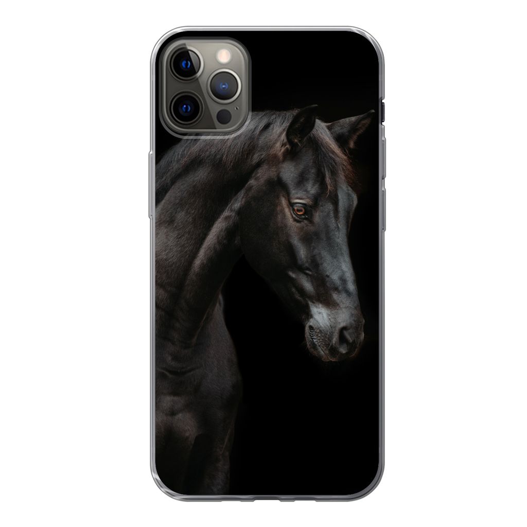 MuchoWow Handyhülle Schutzhülle Hülle für iPhone 13 Pro Max Pferd - Tier - Schwarz Silikon Softcase Handy Hülle - Mobiltelefon