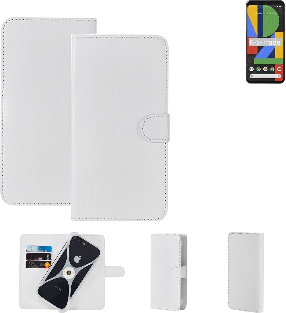 K-S-Trade Handy Hülle Schutz Hülle kompatibel mit Google Pixel 4 XL Cover Case Bookstyle Bumper weiß 1x