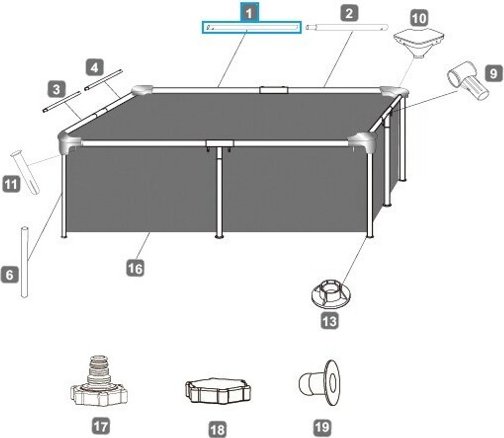 Bestway Ersatzteil Horizontale Poolstange A (weiß) für Steel Pro Pool 221 x 150 x 43 cm, eckig