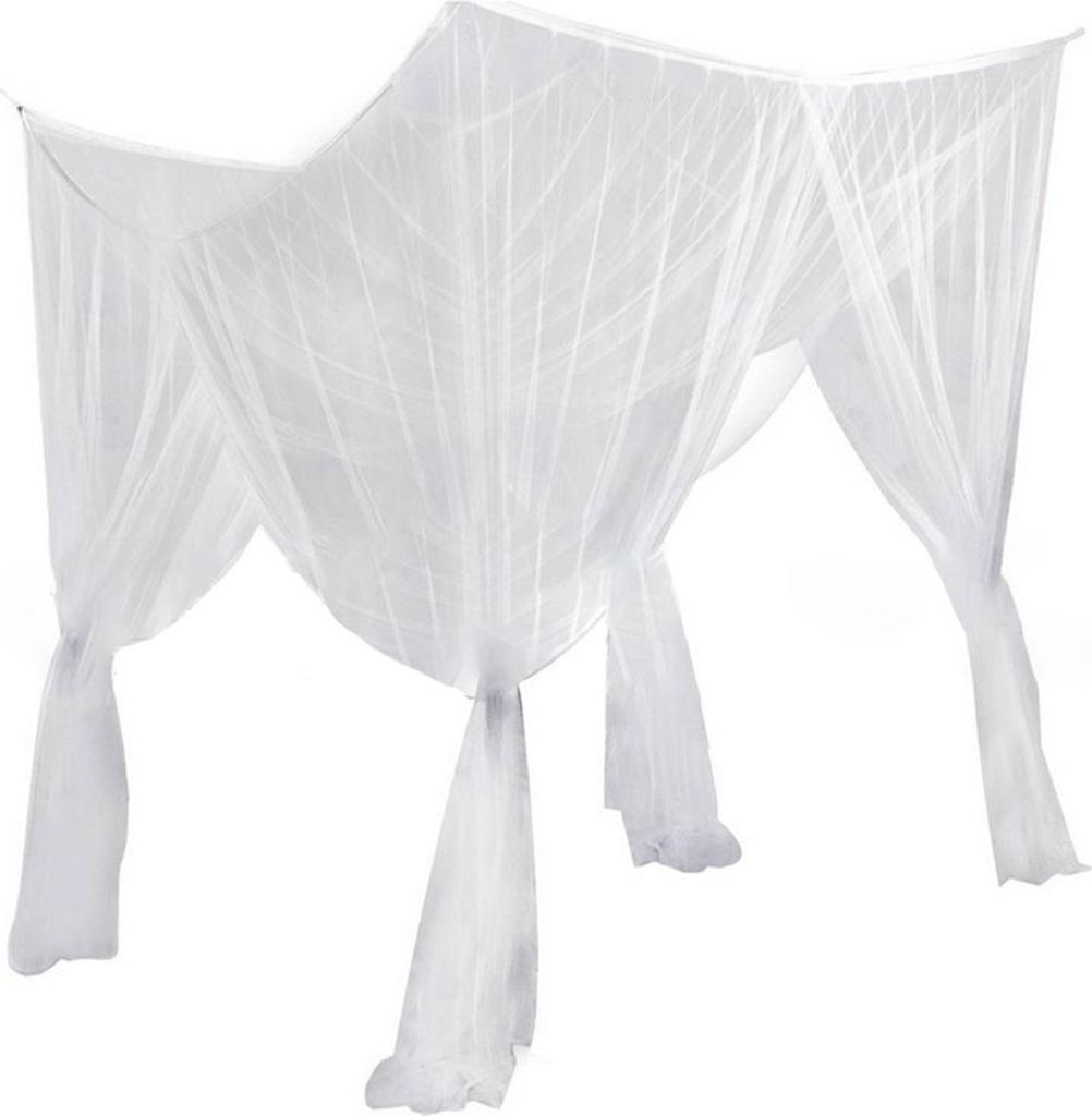 Moskitonetz Doppelbett Weiß Groß Fliegennetz Bett für Anti-Insekten mit 4 Eckpfosten Baldachin Quadratisch für Einzel- bis Kingsize-Bett Baldac...