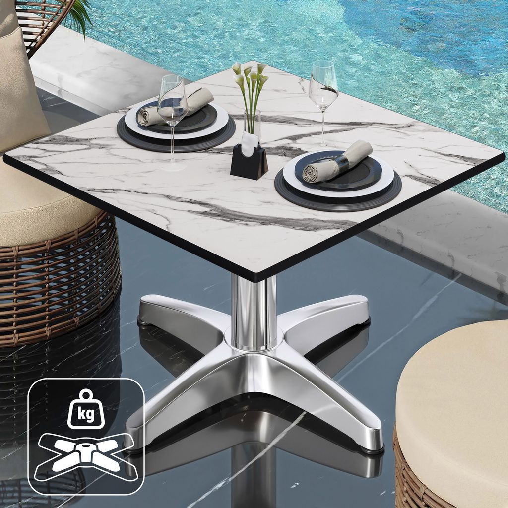 CPBL | Compact Loungetisch | B:T:H 70 x 70 x 42 cm | Weiß-Marmor / Aluminium | Zusatzgewicht | Bistro Loungetisch Gastro Tisch
