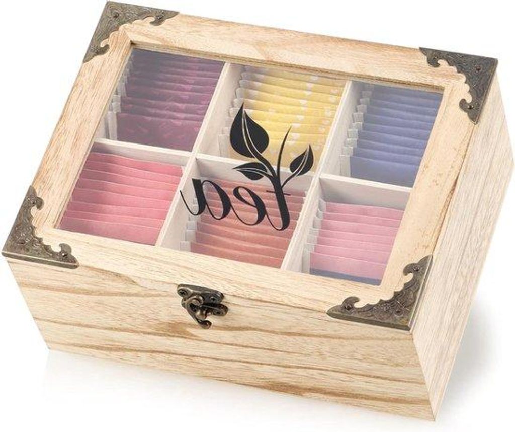Ländliche Teedöschenbox 6 Fächer Holz