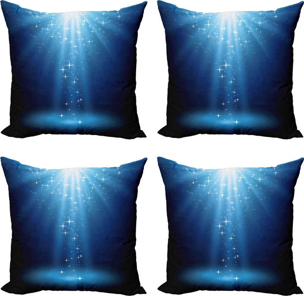 ABAKUHAUS Magie Kissenbezug Set (4 Stück), Star Night Vibrant blauen Tönen, Moderner Doppelseitiger Digitaldruck, 45 cm x 45 cm, Night Blue Sky Blue