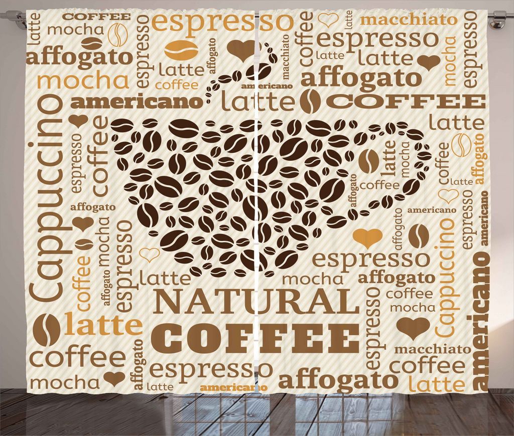 ABAKUHAUS Küche Rustikaler Vorhang, Latte Affogato Kaffee, Wohnzimmer Universalband Gardinen mit Schlaufen und Haken, 280 x 245 cm, Creme Caramel ...
