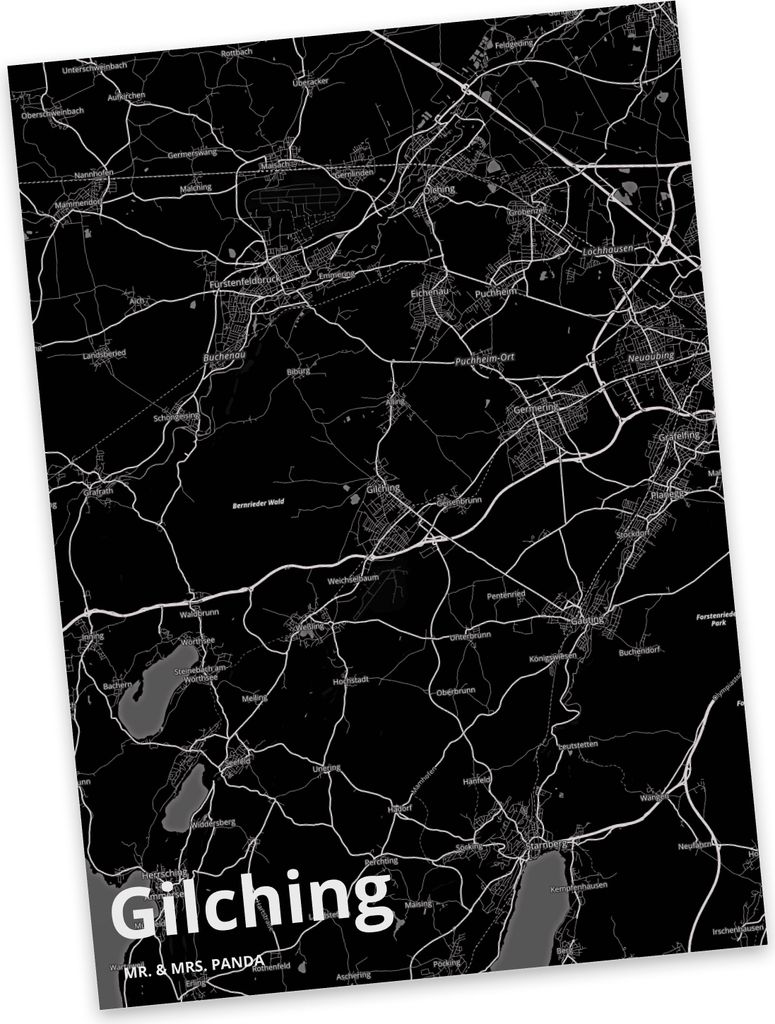 Mr. & Mrs. Panda Postkarte Gilching - Geschenk, Postkarten, Stadt Dorf Karte Landkarte Map Stadtplan, Motivkarte, Grußkarte, Ansichtskarte, Design...