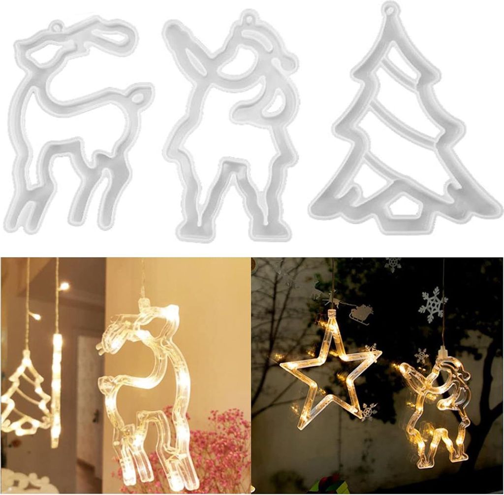 3 Silikon Weihnachtsmann, Weihnachtsbaum & Elch Formen - Epoxidharz Gießformen für Weihnachtsdekoration - DIY Schneeflocken & Ornamente