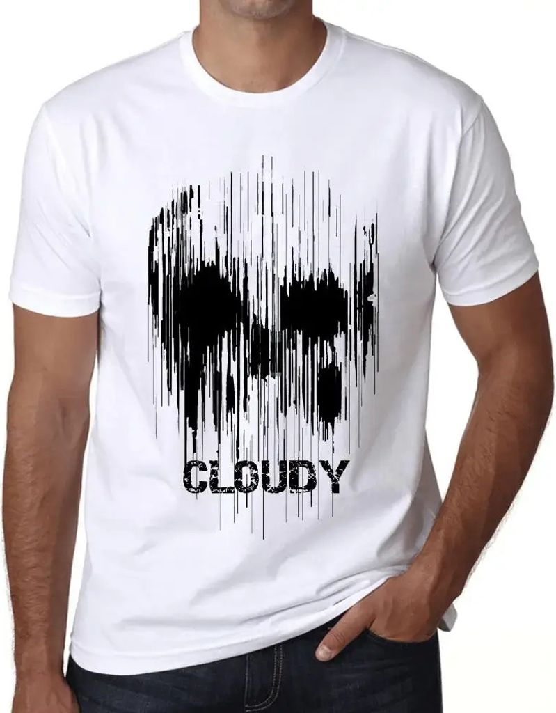 Herren Grafik T-Shirt Schädel bewölkt – Skull Cloudy – Öko-Verantwortlich Vintage Jahrgang Kurzarm Lustige Druck Geburtstag Geschenk Mann