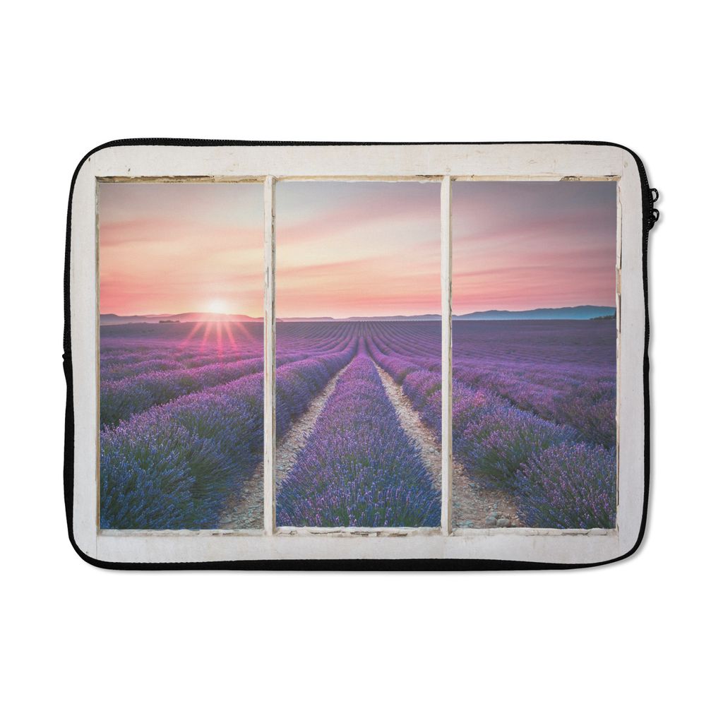 MuchoWow Laptop Hülle 13 Zoll Ausblick - Lavendel - Sonnenuntergang Laptoptasche - Laptophülle - Sleeve - Rundumschutz