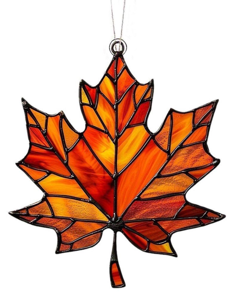 Ahornblatt-Sonnenfänger, Hängedekoration, Thanksgiving, Herbst, Buntglas, 2D, flaches Acrylglas, Fenster, Wandbehang, Ornament A