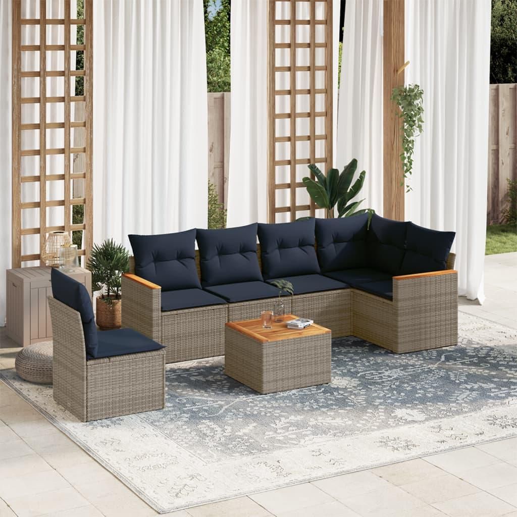 Maison Exclusive - 7-teiliges Gartensofa-Set mit Kissen, grau, Polyrattan