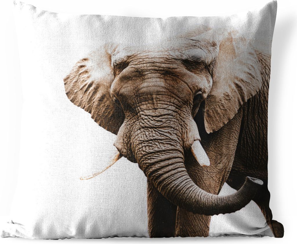 MuchoWow Outdoor Kissen - Elefant - Tiere - Weiß - 40x40 cm - Wetterfest - Lounge Kissen - Kopfkissen - Interieur - Polster mit Bild