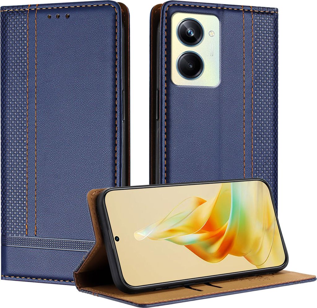 Handyhülle für Realme 10 Pro Leder Flip Klappbare Schutzhülle mit Standfunktion Blau
