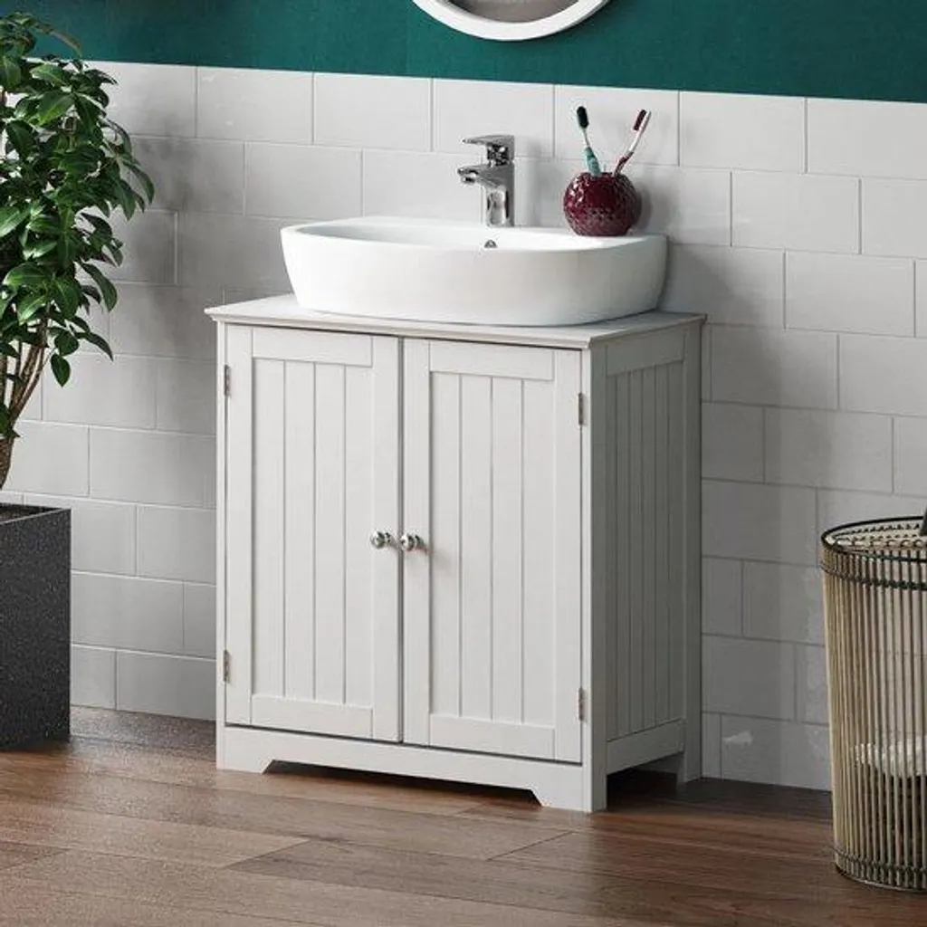 Meuble de rangement blanc pour lavabo - Armoire basse de salle de bain 2p