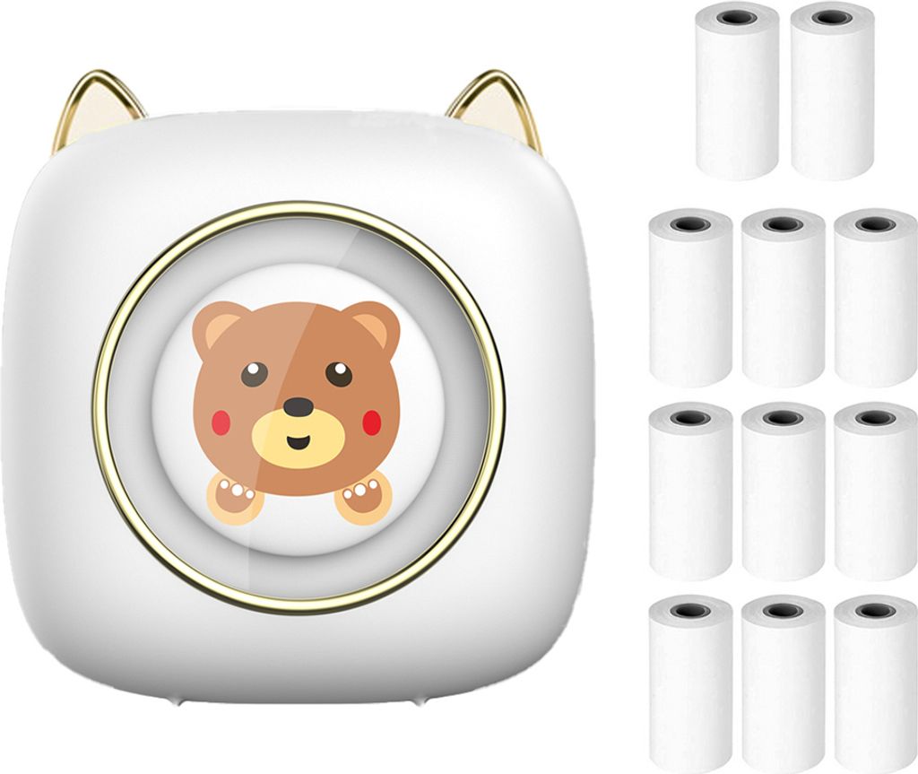 Mini-Taschendrucker, tragbarer Thermodrucker, kabellose BT-Mini-Drucker, 203 DPI, Sofort Fotodrucker mit 11 Rollen Thermopapier, 57 x 25 mm