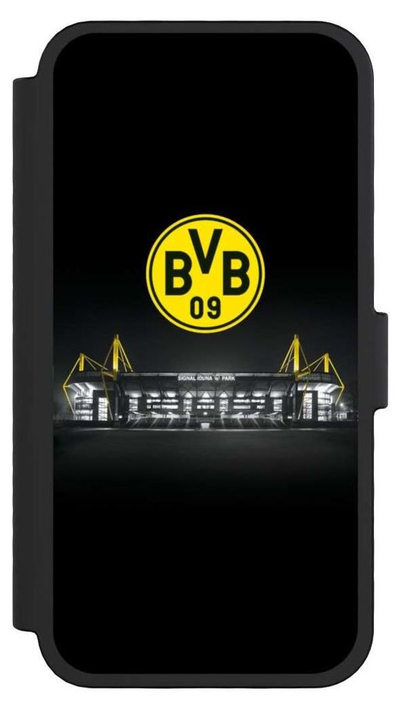 NIVOCASE Klapphülle für Apple iPhone 16 Pro Handyhülle aus Kunst Leder NIVOflip schwarz BVB Borussia Dortmund Stadion