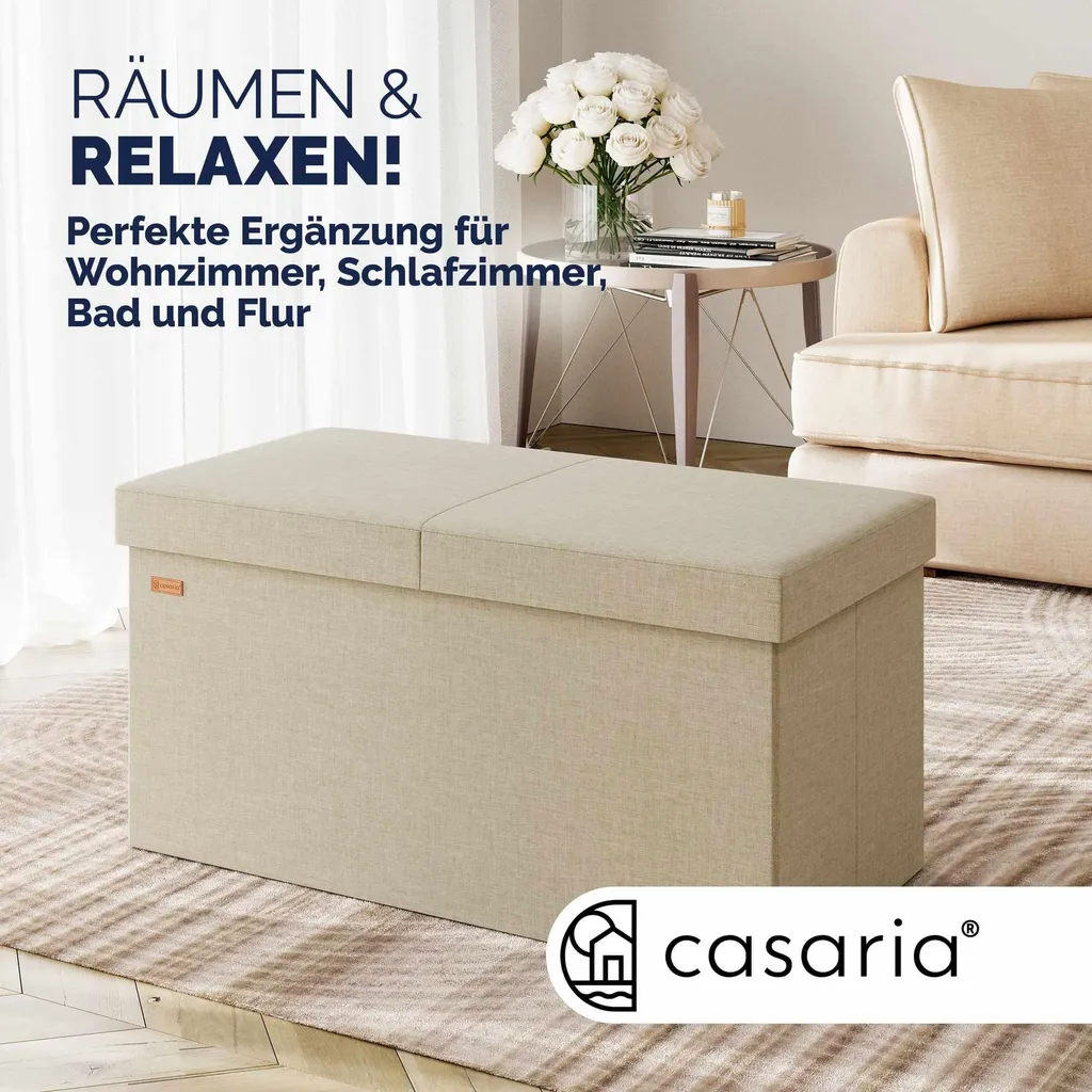 Coffre de rangement assise rembourrée beige 76cm pour entrée et salon