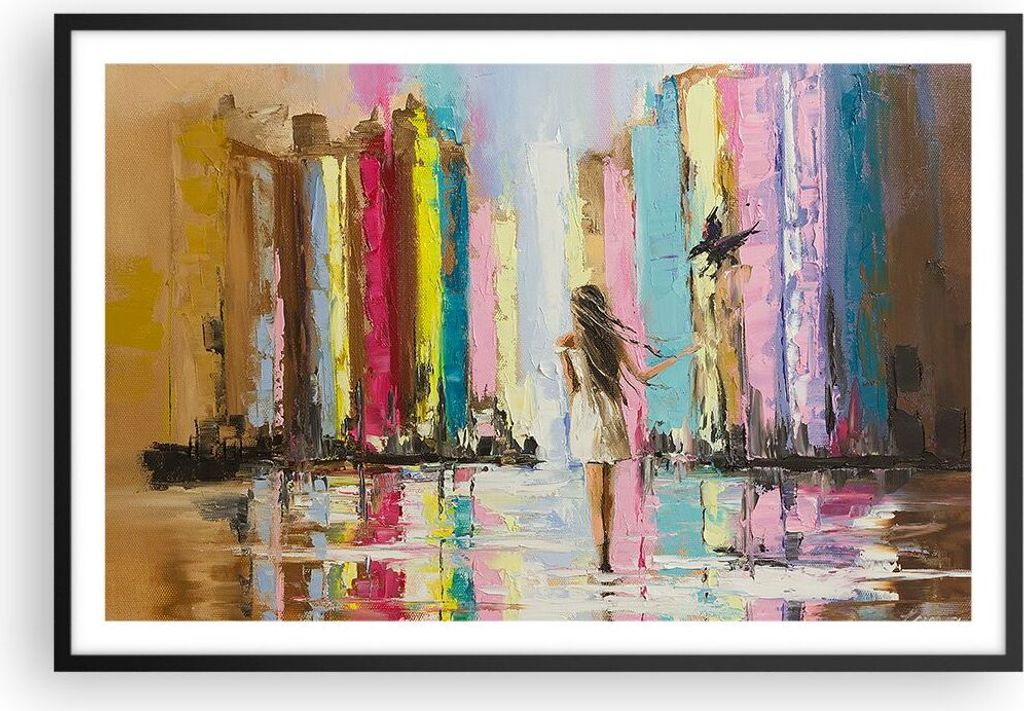 Gerahmtes Poster - Schwarzer Rahmen - Mädchen Vogel - 91,5x61 cm - Wand Bild - Wanddeko - Wandbilder - Kunstposter - Wandposter - Bilderrahmen - B...